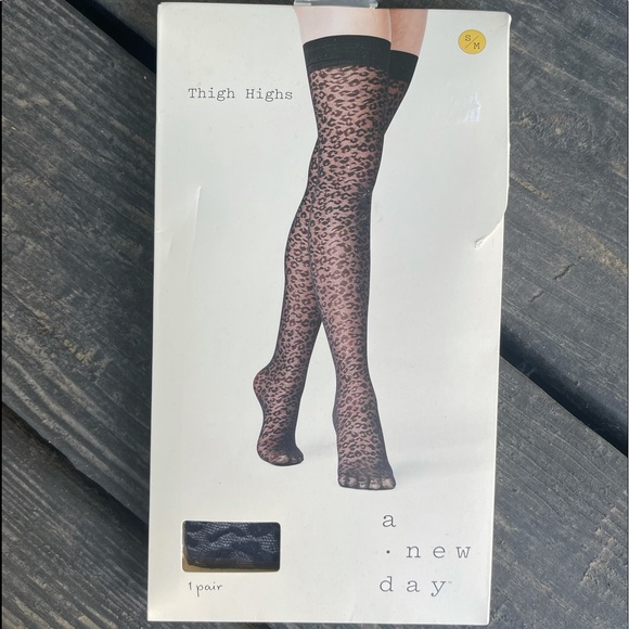Leopard Panty Hose Hosiery Thigh High Black S/M